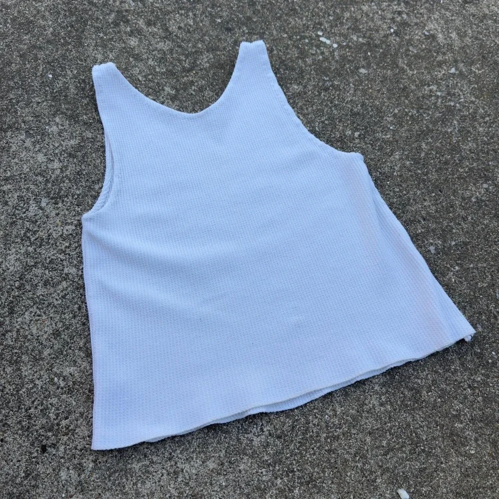 Vintage 60s Unbranded Thermal Waffle Knit Undershirt Distressed White S f9